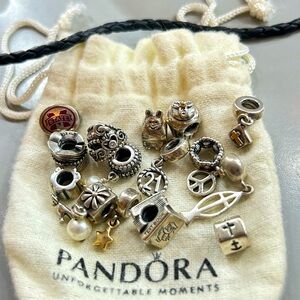 Pandora Black wraparound Bracelet with Charms included
